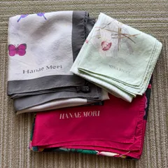 Hanae Mori モリハナエ スカーフ2枚 NINA RICCI ハンカチ 3点セット 花柄 蝶柄 シルク混 汚れあり