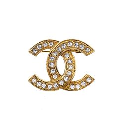 CHANEL ココマーク ラインストーン ブローチ ゴールド - メルカリ