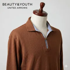 BEAUTY&YOUTH UNITED ARROWS ビューティーアンドユース ポロシャツ スキッパー 長袖 M コットンリネン 茶色 ストライプ #K040-17のサムネイル