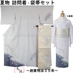 夏着物セット 絽 訪問着・袋帯 2点 セット ぼかしに枝花模様 Mサイズ 夏着物セット 絽 訪問着・袋帯 2点 セット ぼかしに枝花模様 Mサイズ