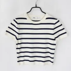 ZARA ストライプ クロップド 半袖ニット L