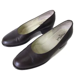 マーガレットハウエル MARGARET HOWELL パンプス 本革 レザー チャンキーヒール 22.0cm ダークブラウン こげ茶色 くつ 靴 シューズ 筆記体ロゴのサムネイル