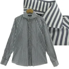 ミッシェルクランオム M.K HOMME ストライプシャツ MNBAJ-16130 ワイシャツ ホリゾンタルワイドカラー 長袖 日本製 コットン ネイビー 紺 ホワイト 白 48のサムネイル