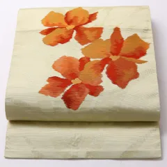 特価！八寸名古屋帯 Aランク 帯丈357cm 正絹 全通 松葉仕立て 織り インフォーマル 花柄 クリーム系 RP 1245-02995