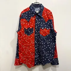 Rockmount ロックマウント 70s 80s USA製 バンダナ柄 クレイジーパターン ウエスタンシャツ ネイビー レッド 16.5【送料込み】のサムネイル