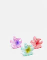 エイソス レディース アクセサリー ヘアアクセサリー ミニ ASOS DESIGN pack of 3 mini claws with hibiscus design Multi マルチカラーのサムネイル