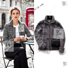 シャネル カーディガン CHANEL グレー カシミヤ シルク ウール 