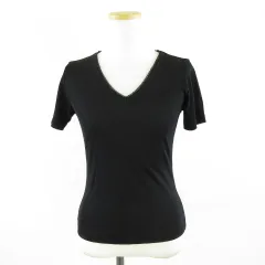 メルローズ MELROSE Vネックカットソー リブ 半袖 黒 *A334のサムネイル