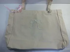 リボン刺繍 トートバッグ 大容量 ベージュ