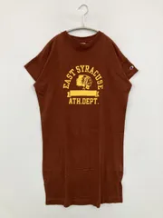 Champion チャンピオン ワンピース M ブラウン タイト 半袖 前面プリント ワンポイント コットン ひざ丈 レディース