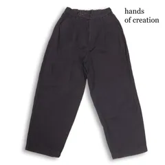 Hands of creation ハンズオブクリエイション 春夏★ リネン混 ワイド タック イージー パンツ 日本製 Sz.F レディース 紺のサムネイル