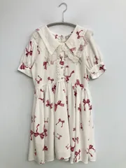 AnkRouge アンクルージュ ワンピース M ホワイト ナイロン レース リボン その他総柄 半袖 ひざ丈 フレア レディース