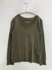 BACK NUMBER バックナンバー Tシャツ/カットソー M カーキ 無地 ミドル丈 長袖 Vネック レディース