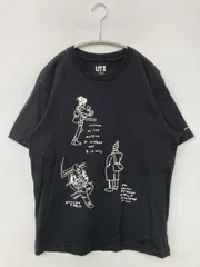 UNIQLO UT ユニクロユーティー Tシャツ/カットソー S ブラック 無地 前面プリント ミドル丈 半袖 クルーネック(丸首) メンズ レディース