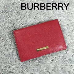 BURBERRY バーバリー 名刺入れ カードケース レザー レッド 内ノバチェック ゴールド金具ロゴ