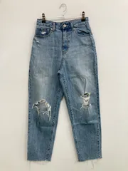 UNIQLO JEANS ユニクロジーンズ デニムパンツ 24 (61cm) ブルー クロップド・半端丈 無地 スタンダード ストレート ハイウエスト クラッシュ・ダメージ レディース