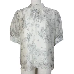トッコ TOCCO 美品 前後2wayボウタイリボントワルドジュイシアーブラウス 186-172096 プルオーバー 5分袖 ボタニカル柄 M ベージュ ブルー /Xのサムネイル