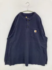 Carhartt カーハート Tシャツ/カットソー XL ネイビー 無地 ワンポイント ブランドロゴ ミドル丈 長袖 ヘンリーネック メンズ