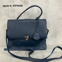 agnes b. VOYAGE アニエスベーボヤージュ 2WAY ショルダーバッグ ハンドバッグ 肩掛け 斜め掛け スクエア フラップ ターンロック 金具 ロゴ サフィアーノ レザー ネイビー HS31-02 ★ ■■