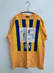 R.NEWBOLD アールニューボールド Tシャツ/カットソー S オレンジ ストライプ柄 前面プリント ミドル丈 半袖 クルーネック(丸首) メンズ レディース