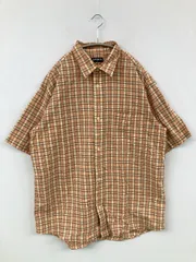 UNIQLO ユニクロ シャツ/ブラウス XL オレンジ コットン チェック柄 ミドル丈 半袖 レギュラーカラー メンズ