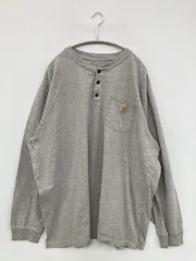Carhartt カーハート Tシャツ/カットソー 2XL グレー 無地 ワンポイント ブランドロゴ ミドル丈 長袖 ヘンリーネック メンズ