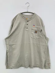 Carhartt カーハート Tシャツ/カットソー L グレー 無地 ワンポイント ブランドロゴ 刺繍 ミドル丈 長袖 ヘンリーネック メンズ