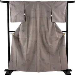 紬 身丈160.5cm 裄丈63.5cm S 袷 小千谷紬 証紙 椿 灰紫 正絹 秀品 【中古】のサムネイル
