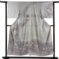 訪問着 身丈151.5cm 裄丈62.5cm S 袷 翠山工房 落款 辻が花 ぼかし 灰白 正絹 秀品 【中古】のサムネイル