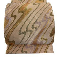 袋帯　正絹　ベージュ系　超美品 美品】 袋帯 秀品 霞 金糸 箔 ピンクベージュ 全通 正絹 【中古
