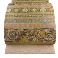 美品】 袋帯 秀品 花唐草 華文 ピンクベージュ 六通 正絹 【中古