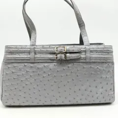オーストリッチ トートバッグ リアルレザー ショルダーバッグ 肩掛け 鞄 カバン レディース パープルグレー ostrich 【中古】