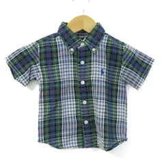 ラルフローレン 半袖シャツ コットン チェック柄 ブランド トップス キッズ 男の子用 80サイズ ホワイト×グリーン RALPH LAUREN 【中古】