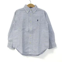 ラルフローレン 長袖シャツ コットン チェック柄 ブランド トップス 白 キッズ 男の子用 4/4Tサイズ ホワイト×水色 RALPH LAUREN 【中古】のサムネイル