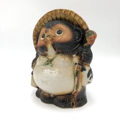 縁起物】信楽焼 福熊手狸 置物 30cm たぬき 商売繁盛【現状渡し