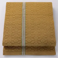 特価！八寸名古屋帯 Sランク 帯丈392cm 正絹 全通 開き仕立て 織り インフォーマル 菊菱 緑の混ざった黄系 RP 1245-03284
