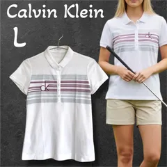 Calvin Klein カルバンクライン レディース 半袖ポロシャツ L ゴルフウェアロゴ ボーダー ホワイト系 /F52★のサムネイル