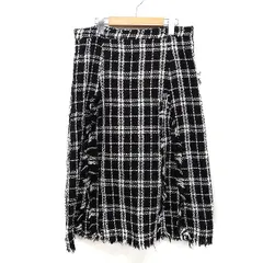 アビトーキョー ABITOKYO ニット スカート Aライン ロング ミモレ丈 チェック 柄 フリンジ L ブラック 黒 /HT15