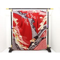 京友禅 振袖 仮絵羽 金通し 刺繍 牡丹 未仕立て品 八掛付き MOK464