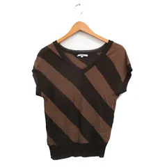 23区 オンワード樫山 カットソー Tシャツ 半袖 Vネック ボーダー 44 ブラウン 茶 /KT36