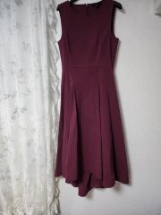 美品 M'S GRACY ひざ丈ワンピース パープル 40 シルク混 光沢感