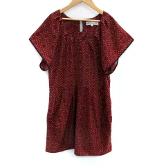 N.Natural Beauty Basic N.ナチュラルビューティーベーシック ワンピース ひざ丈 半袖 ラウンドネック ドット柄 M ボルドー ベージュ /SM38のサムネイル