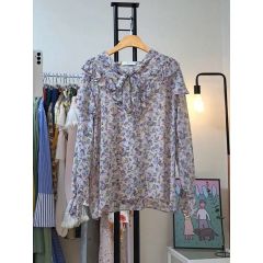 ルルウィルビー フラワーガーデンスタンドブラウス 黒 花柄 M 
