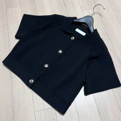 PATOU 半袖 ニット カーディガン ブラック×ネイビー ゴールドボタン36