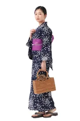 新品 [たゆたふ] 二部式浴衣 3点 セット 帯 下駄 花柄 簡単 二部式 セパレート (紺地 小花柄 S)