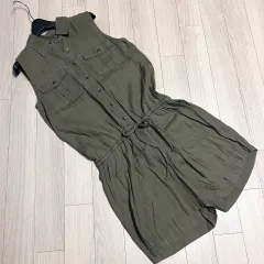 6677) ポロ ローレン ラルフローレン リネン オールインワン カーキ ノースリーブ リゾートスタイルのサムネイル