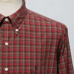 ラルフローレン シャツ メンズ ボタンダウンネルシャツ L XL 赤×カーキ×白 タータンチェック カーキポニー 90年代 CLASSIC FIT ビックサイズ オーバーサイズ  訳あり品 アメリカ古着