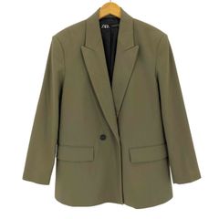 ZARA ダブルブレスト テーラードジャケット 肩パッド付き XS カーキ 