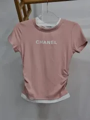 ピンク レイヤード 半袖 Tシャツ