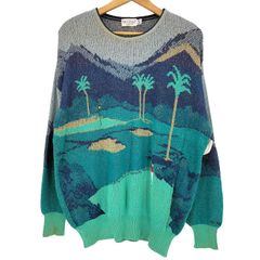 土日限）BICOLMANモヘア アート刺繍 クールネックセーターメンズ 90s